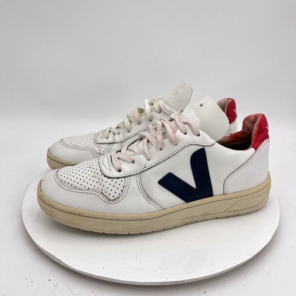 Veja V-10 Women Size 10 White Red Leather Black V Logo Casual Training Shoes
